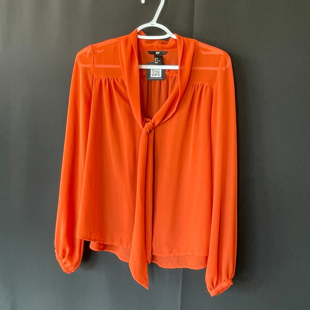 H&M‎ Tie Front Blouse Sheer Romantic Boho Chic
